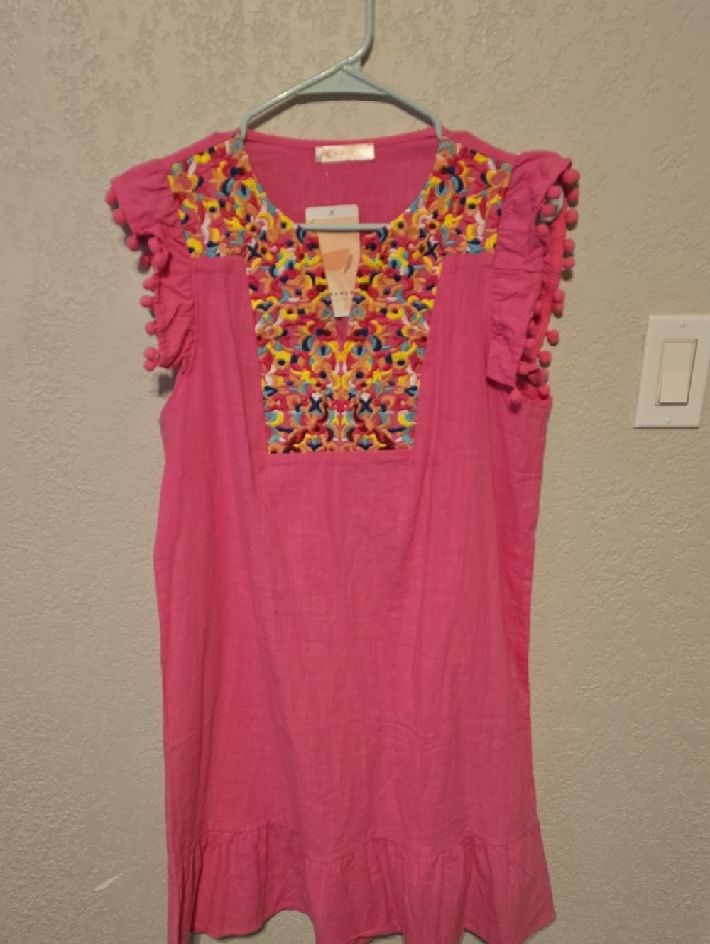 Bright Pink Embroidered Mini Dress